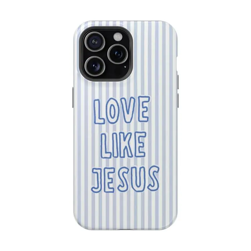 Religious Smartphone Case - Love Like Jesus Design, Shockproof Durable Drop-Protection Cover with Blue Stripe & Bible Verse Aesthetic, Women's Accessory, Fits iPhone 11-17 & Multi-Model Phones, Gift Option, Smartphone Casing for Enhanced Protection