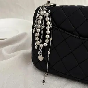 2025 New Pearl Beadeds Chain Keychain Ccb Peach Heart Bead Bag Chain Pendant Jewelry Accessories Daily Wear Keychain Gifts