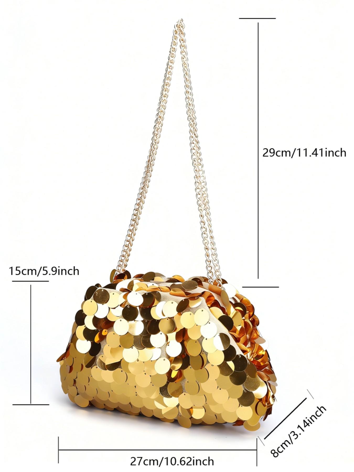 Sequined Chain Bag, Luxurious Party Style, Shiny Metal Disc Details, Perfect for Evening Parties/date/nightclub, Trendy Girl Accessory