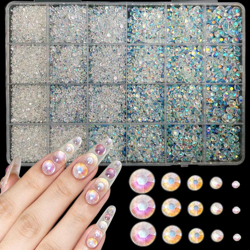 1 Box AB Color Semi-circular Rhinestones for Bedazzling Kit,Multi Sizes Flatback Shiny Resin Diamonds Nails with 3Pcs 10ml Jewelry Adhesive Glue Tweezers,for DIY Clip Pen Nail Designs