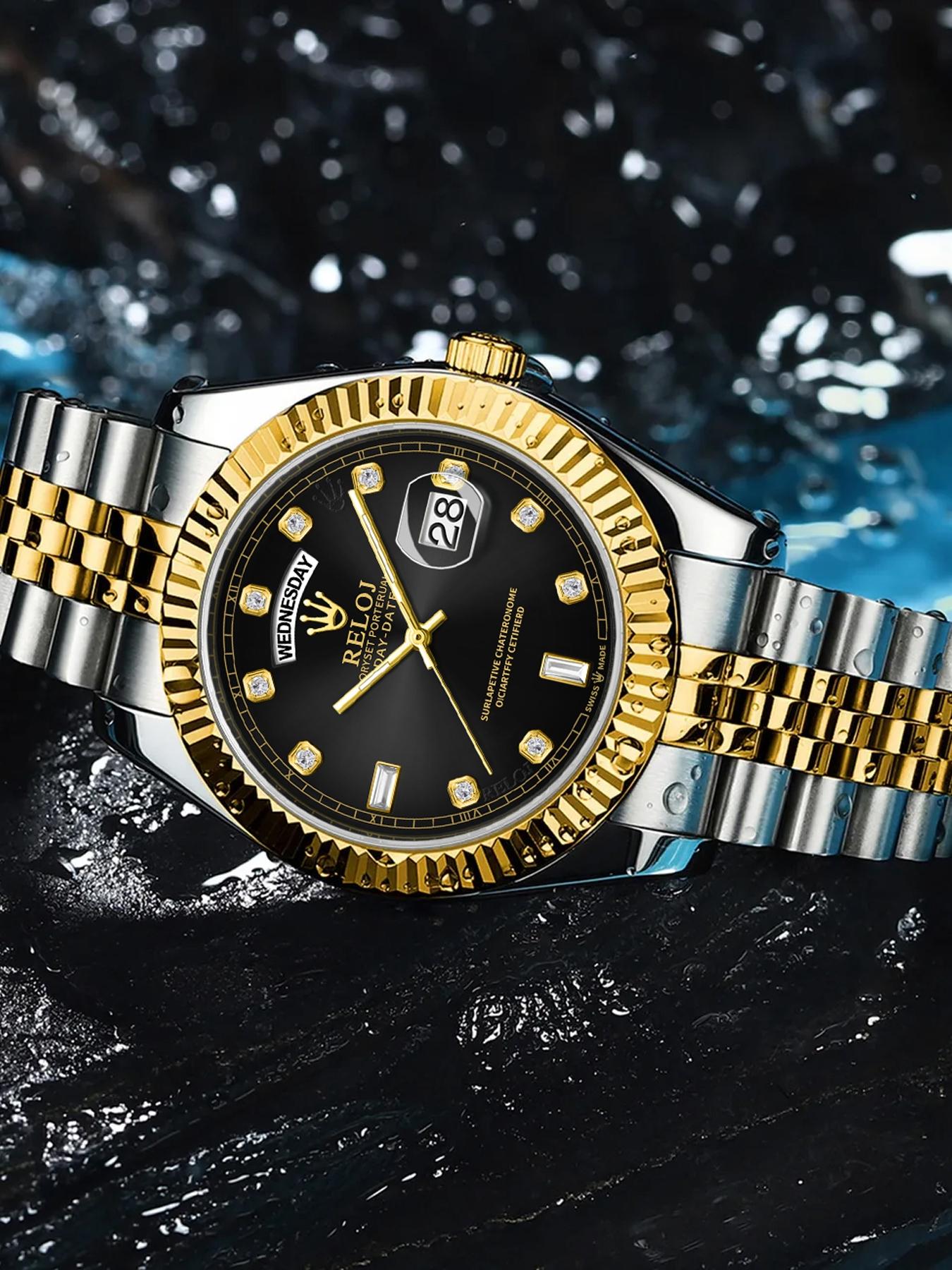 Top Luxury Log Series Business Men's Watch, Round Dial, Waterproof Calendar Display, Stainless Steel Butterfly Buckle Strap, Quartz Waterproof Watch