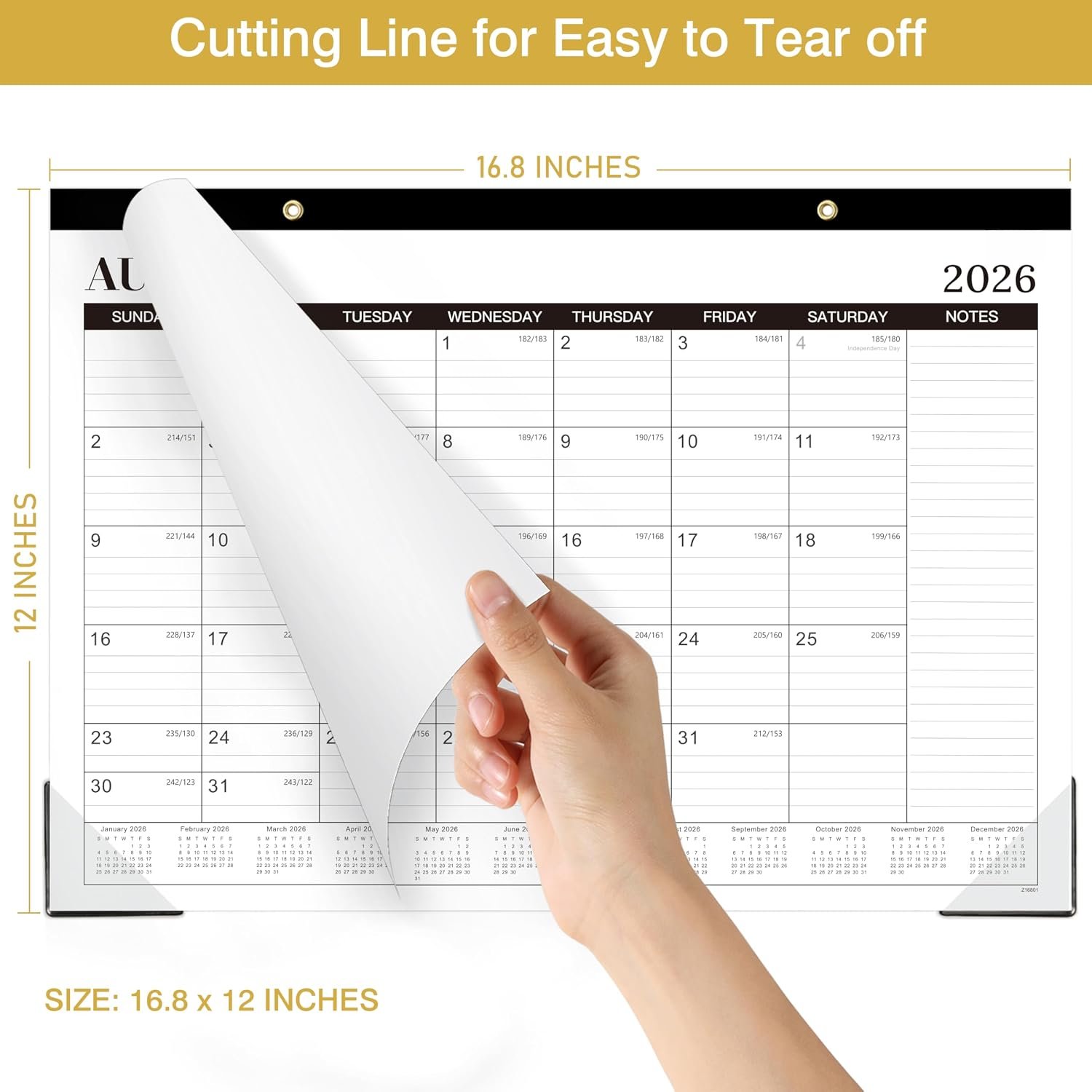 2026-2027 Desk Calendar, Jul.2026 - Dec.2027, 16.8" x 12" | Thick Paper, Desk Calendar 2026-2027/Wall Calendar 2-in-1 with Corner Protectors, Large Ruled Blocks - Classic Black