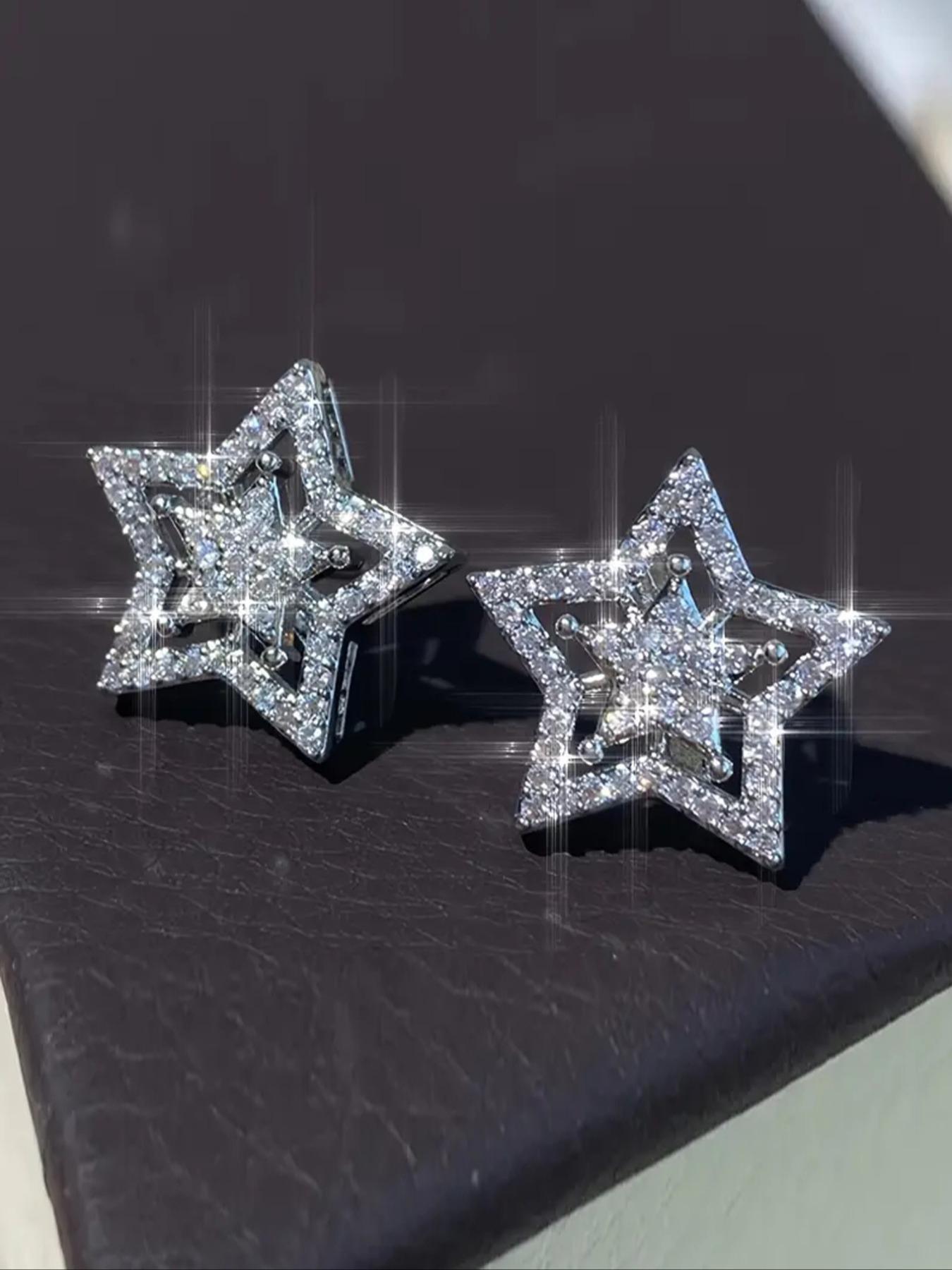 Star Design Rhinestone Decorated Bling Stud Earrings, Star Shape, Fashionable Jewelry for Women & Men, Trendy All-match & Exquisite Jewelry for Birthday Gift, Jewelry Accessories, Lightweight Earring
