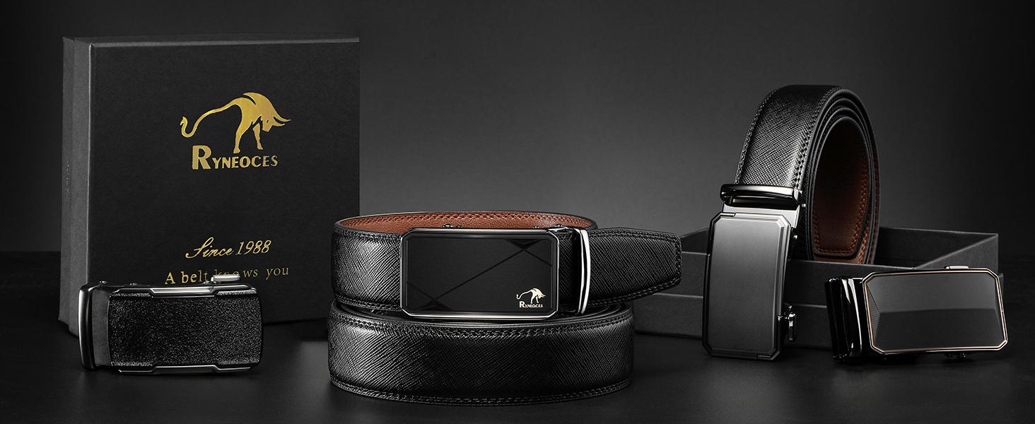 GSOIAX Mens Belt Leather Ratchet Easy Release Belt For Men Designer Belt Dress and Casual with Adjustable Buckle for Men's Wear Gift Holidays Gift Ideas