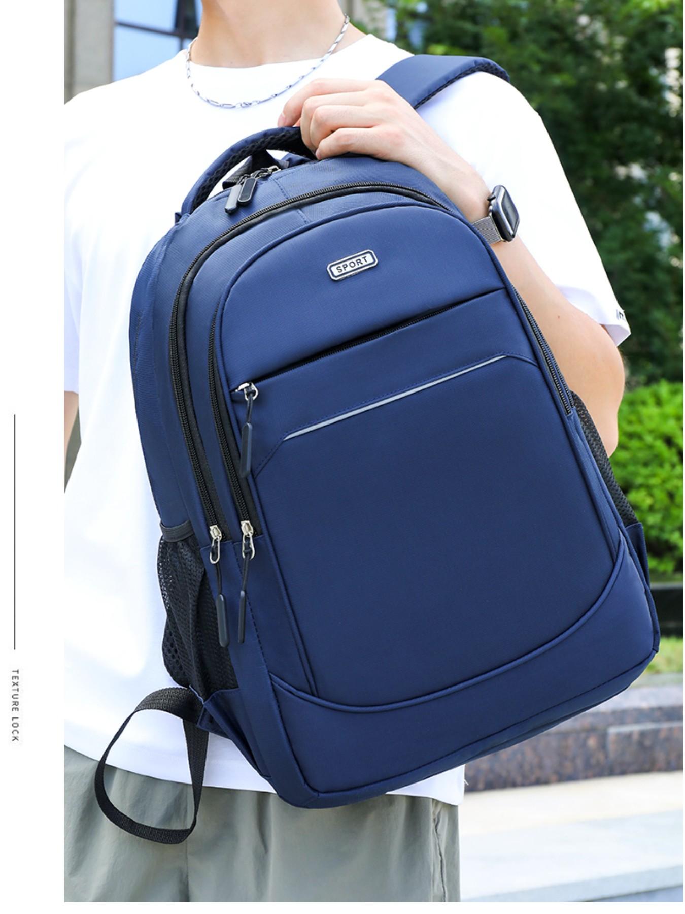 Lightweight Fashion Backpack, Waterproof Dual-Shoulder Bag, Plain Design with Night Reflective Strip, Multifunctional for Business Travel Men