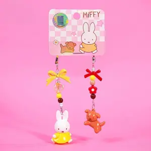 Kawaii Miffy Rabbit Keychain Cute Cartoon Miffy Rabbit Diy Keychain Creative Mobile Phone Chain Girl Bag Gift