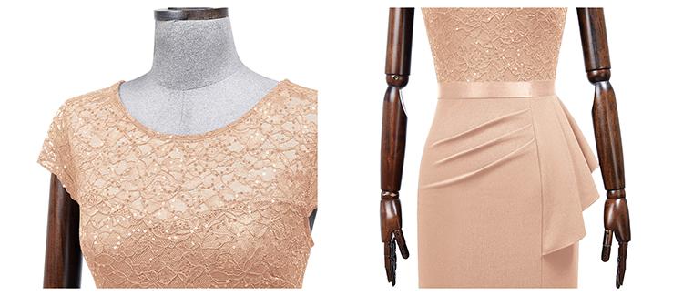 MIUSOL 13169 Women's Sequin Lace Elegant Crewneck Cap Sleeve Ruffle Split Hem Formal Womenswear Workwear Party Date Cocktail Dress