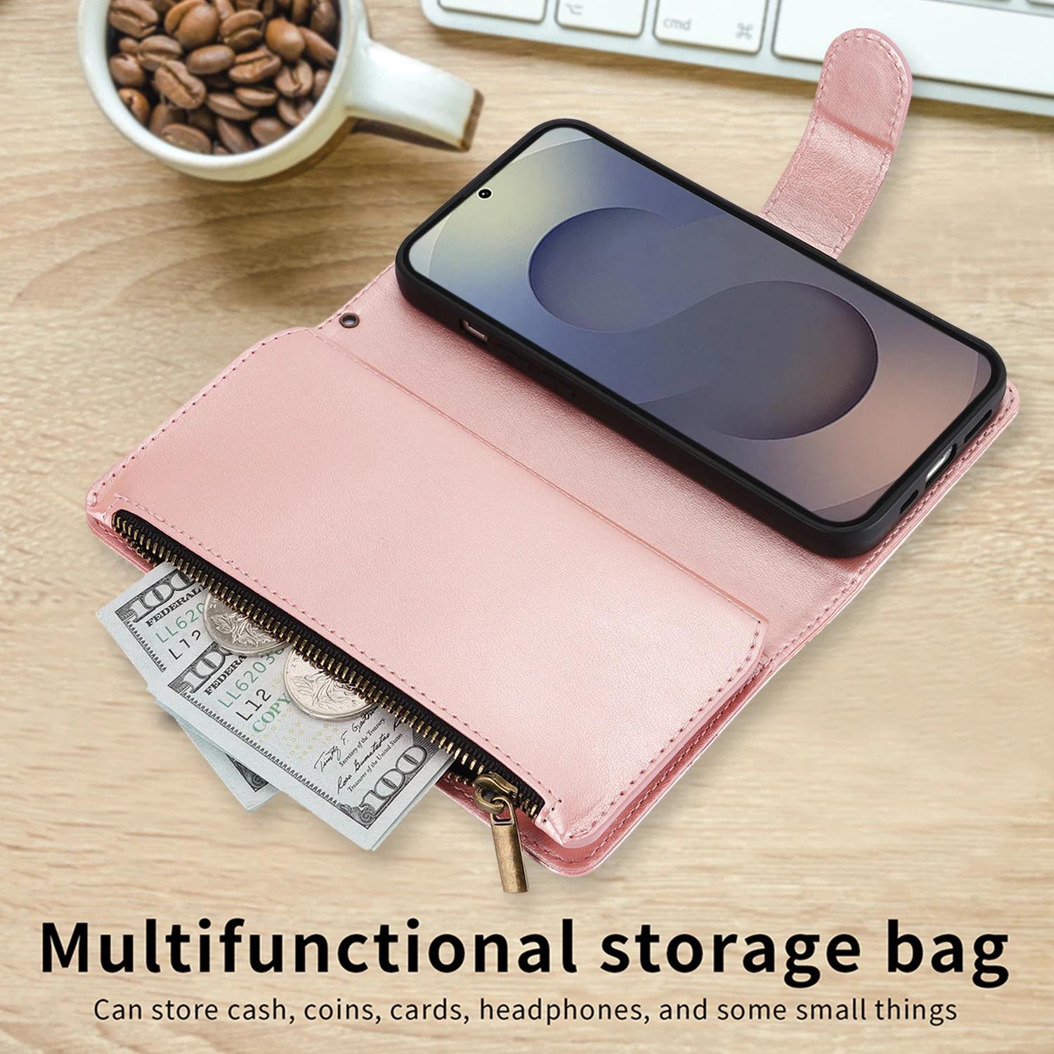 Zipper Cards Solt Wallet Leather Emboss Butterfly Tree Bag Case For Samsung Galaxy S26 S25 Ultra S25 Plus S24 S23 A26 A36 A56 Cover