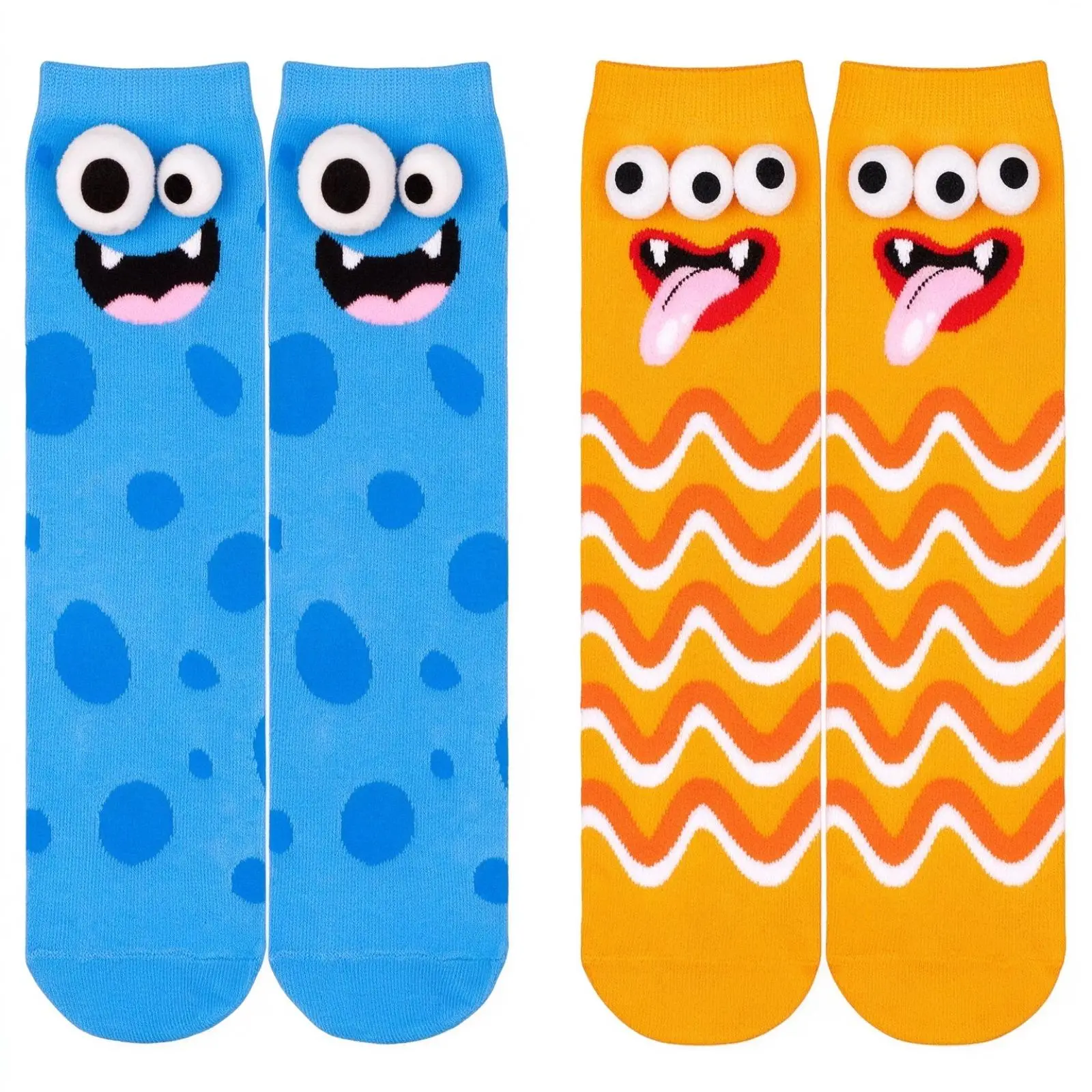2-Pcs/1-Pcs Funny Novelty Monster Pattern Crew Socks, Whimsical 3D Pop-Up Eyes Hosiery, Great White Elephant & Exchange Gift, Quirky Fun Footwear for Crazy Sock Day & Daily Casual Wear