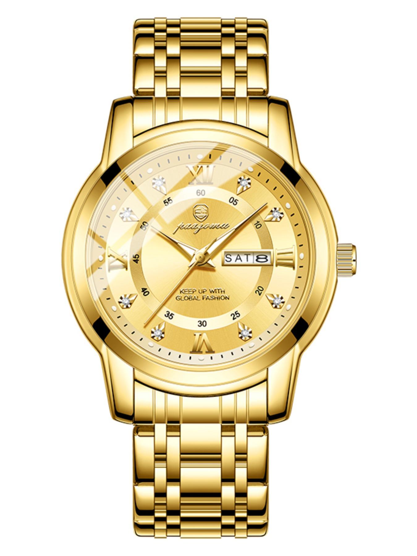 Paazomu Luxury Men's Watch, Waterproof Luminous Date, Stainless Steel Sport Fashion, Quartz Watch for Men, Stylish Male Clock