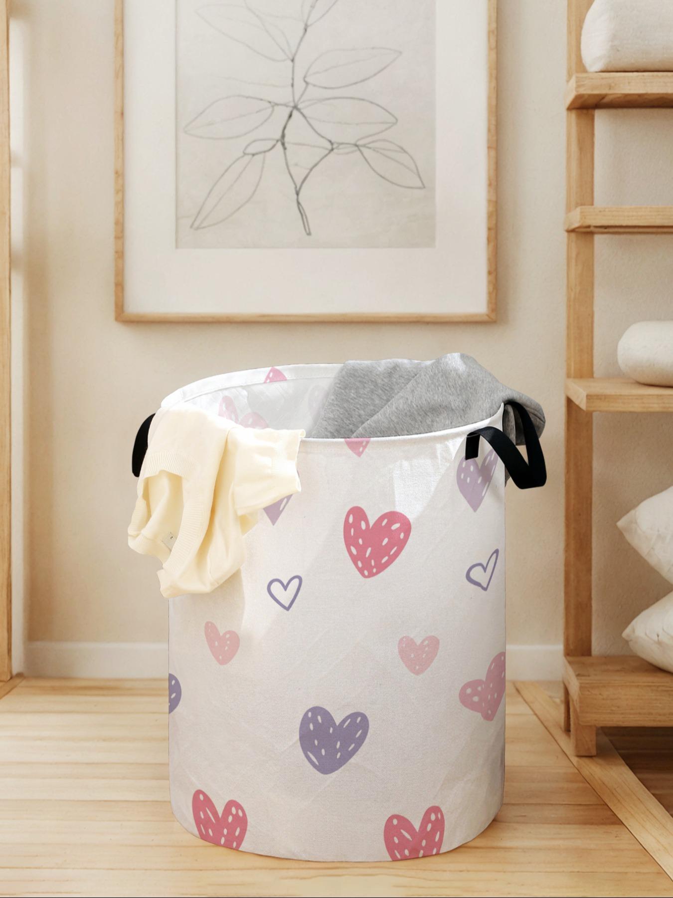 Heart Pattern Laundry Basket with Handle, Laundry Hamper, Durable Foldable Storage Bin, Large Capacity for Home Use, Toy Organizer, Valentine's Day Gift