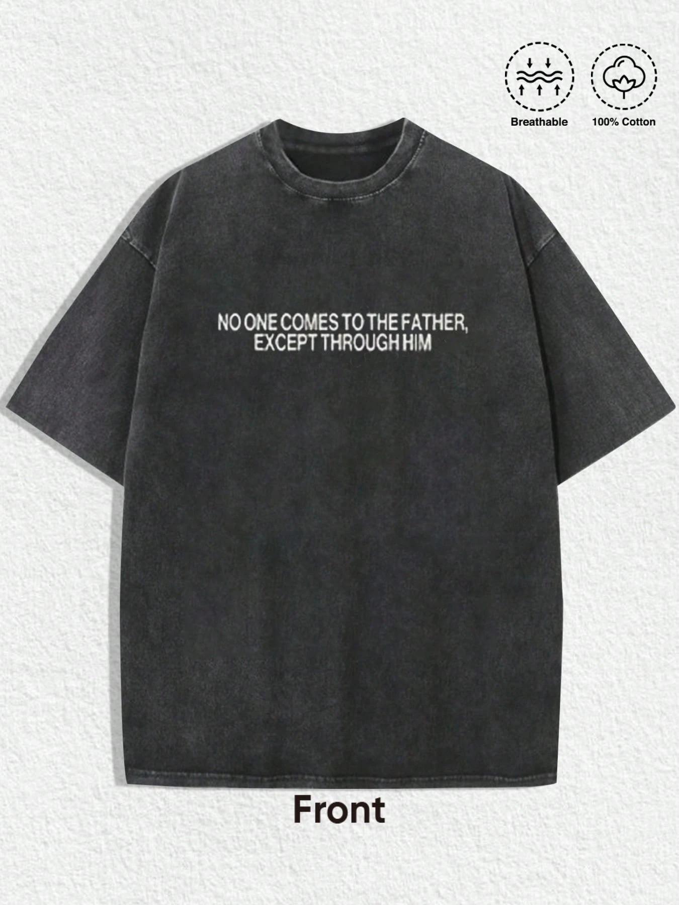 Unisex Vintage Street Style "The only way is Jesus" faith-themed printed and washed cotton T-shirt, John Gospel Bible Verse, Short Sleeve, All Seasons, Y2K & Gothic Fashion