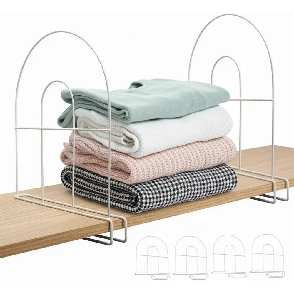 4-Pack 12" Tall Shelf Dividers - Closet Shelf Organizer - Easy to Install - No Tool - White PE Coating Steel