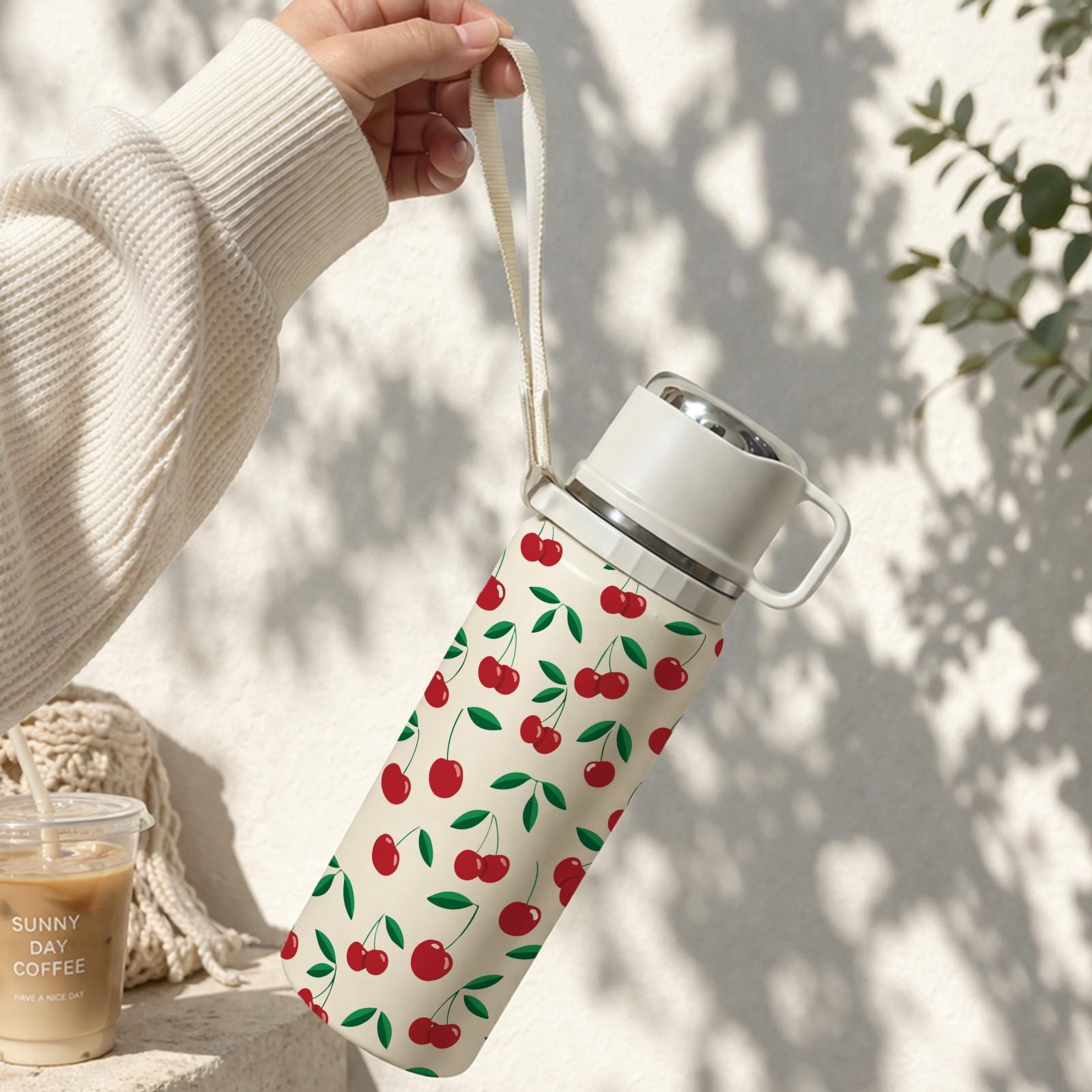 1 Pc Vacuum Cup, 600ml Thermal Mug, Double Wall Insulated Mug, Leak Proof Skinny Tumbler With Handle And Strap, 24 Hours Hot 48 Hours Cold, Portable Travel Mug For Coffee Tea Juice Water, Gift For Women Men Holiday Daily Use