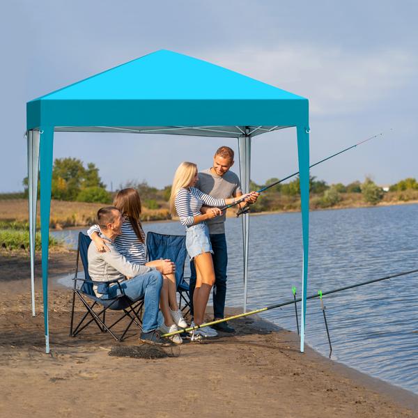 6.5X6.5FT Two Doors & Two Windows Practical Waterproof Right-Angle Folding Tent Lake blue