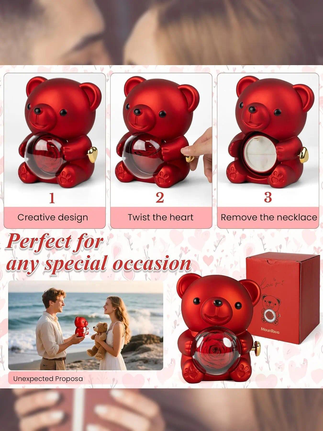 A romantic teddy bear necklace with a birthstone rotating pendant and heart design, perfect for women. It's the perfect gift for Valentine's Day, weddings, Mother's Day, anniversaries, birthdays, and Christmas.