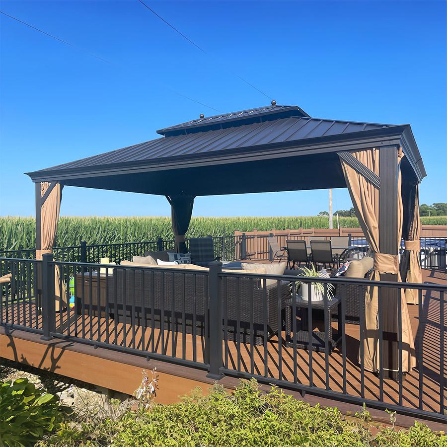 PURPLE LEAF 12' x 16' Outdoor Hardtop Gazebo For Garden | Double Roof Aluminum Frame | Bronze