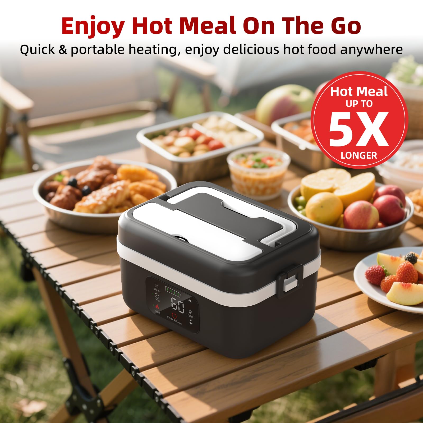 Cordless Electric Lunch Box with Timer, Portable 1L Rechargeable Self-Heating Food Warmer for Adults, Ideal for Work and Travel #GLOBAL PICKS