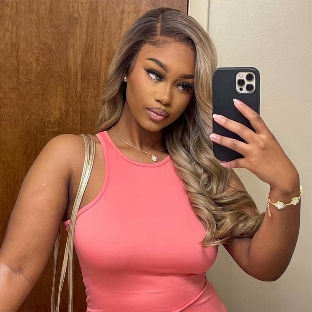 Ombre Brown Roots Ash Blonde Wigs Human Hair 180% Density 13x6 Body Wave HD Thin Lace Front Wig for Women Glueless Ombre Blonde Colored Lace Front Wigs SpringStatements