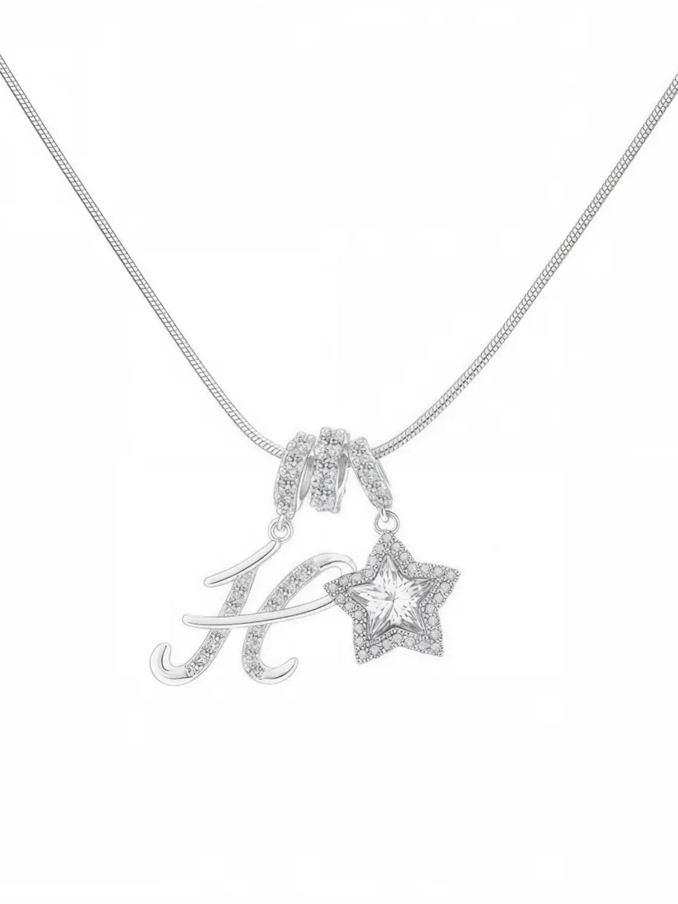 Elegant Sweet 26 Letter Zirconia Star Pendant Necklace, Necklace Initial, High End Necklace, Perfect Gift for Mom Or Girlfriend for Valentine's Day, Mother's Day & Birthdays, Personalized Jewelry Gift