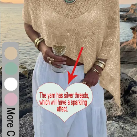 Summer Women's Multi-Wear Lightweight Breathable Loose Flashy Yarn Knit Poncho, Casual Daily Wear, Spring & Fall Fashion, Knitting