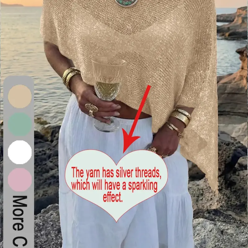 Summer Women's Multi-Wear Lightweight Breathable Loose Flashy Yarn Knit Poncho, Casual Daily Wear, Spring & Fall Fashion, Knitting
