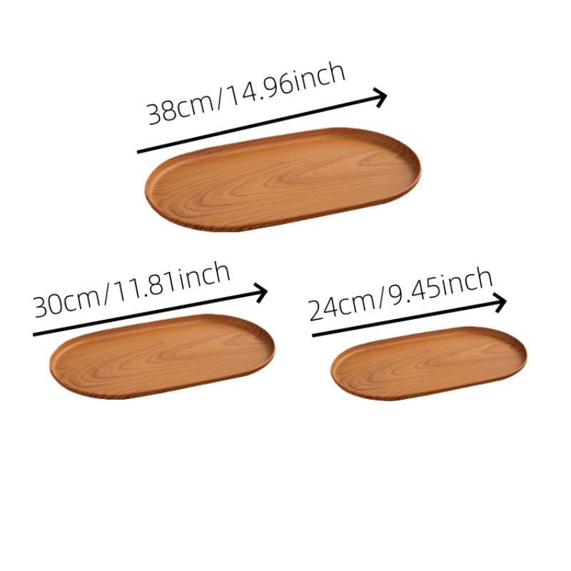 3 Piece Large Tray Set, Snack Trays, Tea Cup Trays, Salad Serving Plates, Faux Wood Grain Modern Design, Stackable Reusable Plastic Trays, Easy Clean