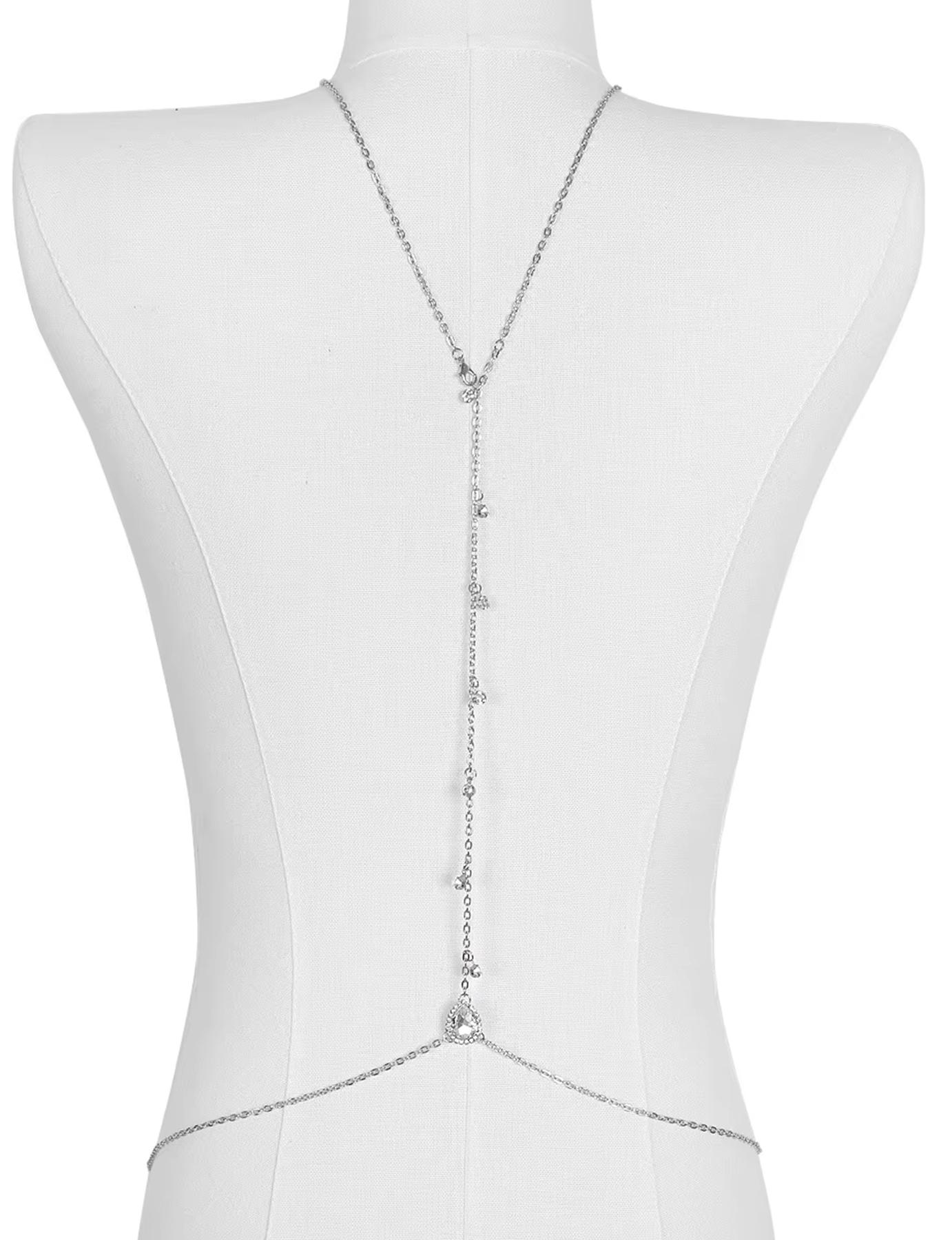Bridal backless rhinestone teardrop body chain (waist/belly necklace)—suitable for women, moms, and girlfriends; a summer beach body accessory, Body Jewelry
