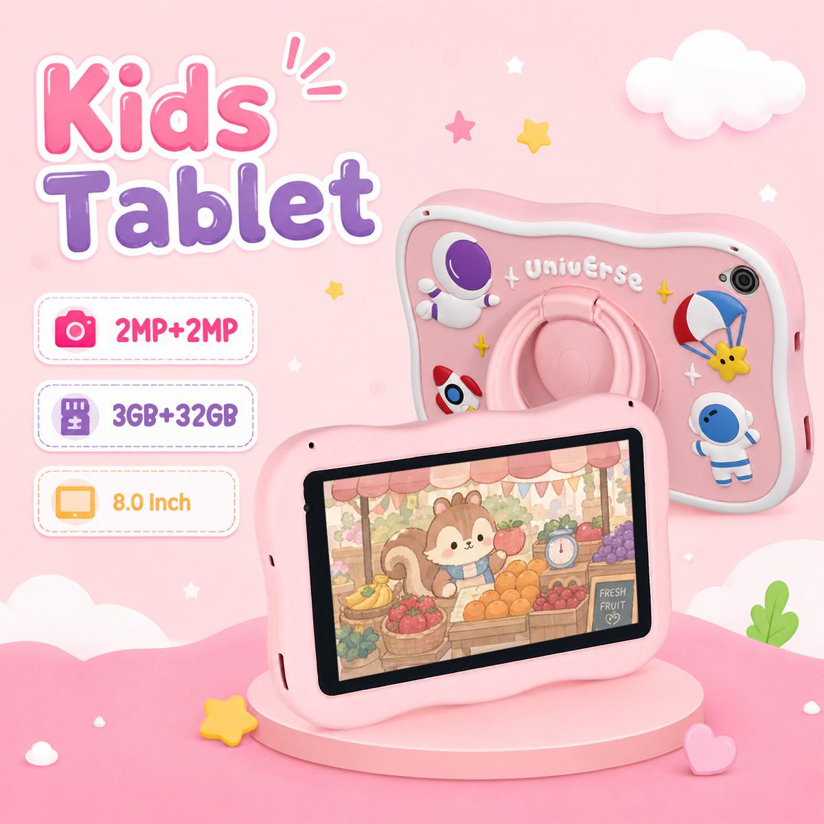 8-Inch Android 10 Kids Tablet, 3gb+32GB Storage, Parental Control, Web Browsing, Learning Games, Drawing Tools, Music Player, E-Reader, Shockproof Case, Dual Cameras