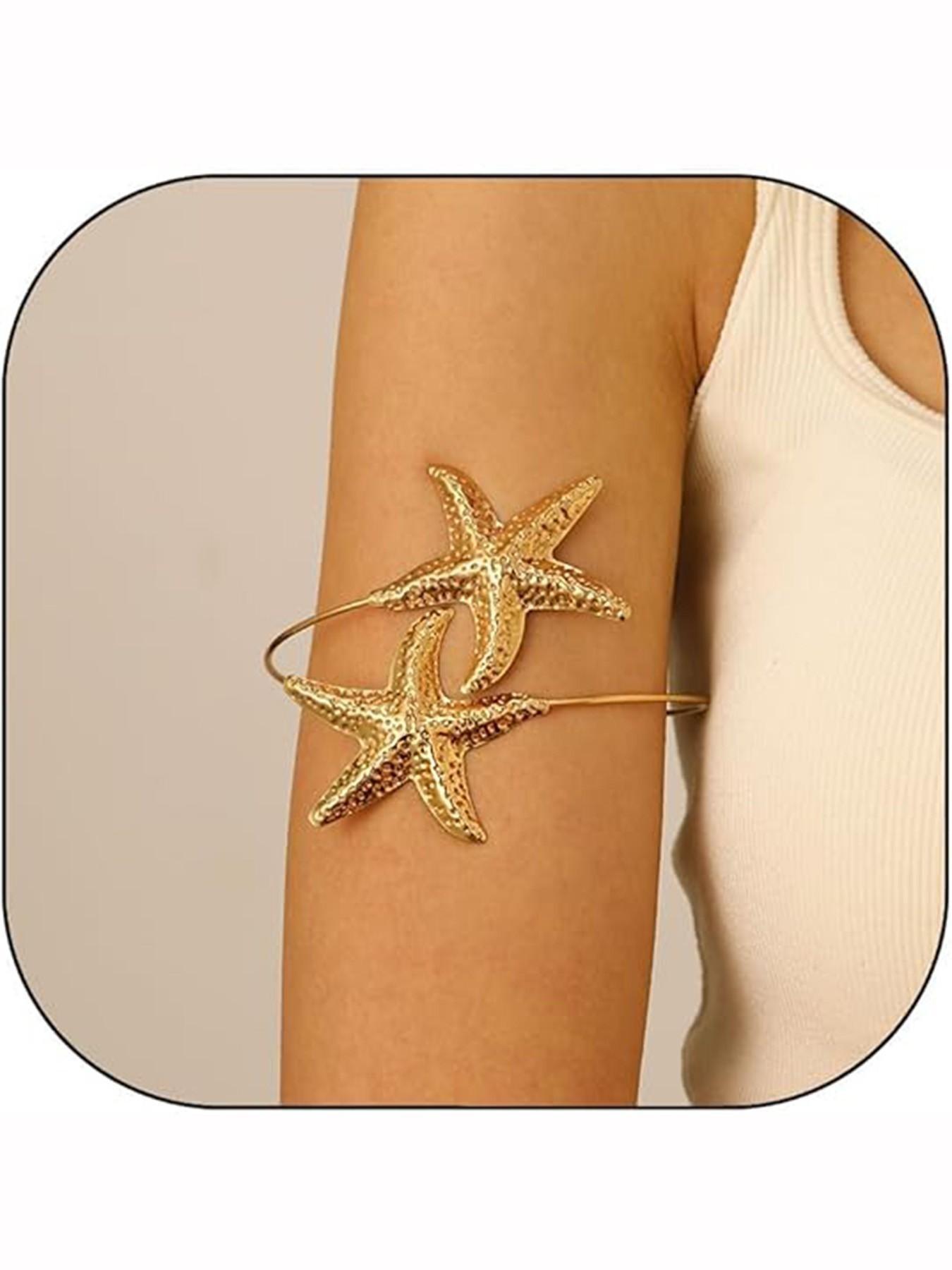 Gold Starfish Arm Cuff, Viral Boho Jewelry, Adjustable Armband, Nautical Beach Statement Piece, Summer Vacation Must-Have, Trending on For You Page, Perfect for Parties & OOTD, Cyber Monday Ready, High Engagement Accessory