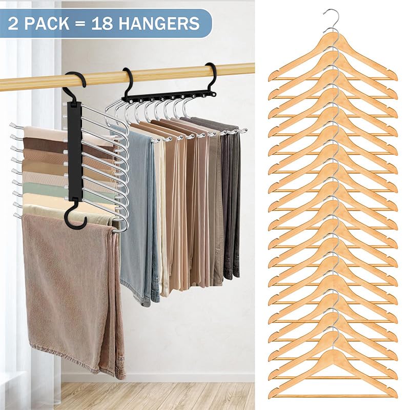 9-layer Pants Hanger, Space Saving Pant Hanger Organizer, Multifunctional Pants Organizing Rack, Closet Organizer for Pants Jeans Leggings Trousers, Pants Holder