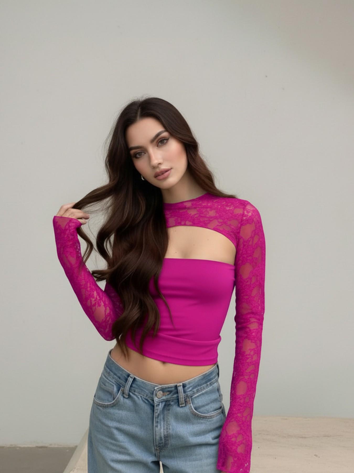 Elegant Lace Hollow Out Flare Sleeve Top, Vintage Slim-Fit Style that Shows an Elegant Look, Perfect for Any Occasion Blouse