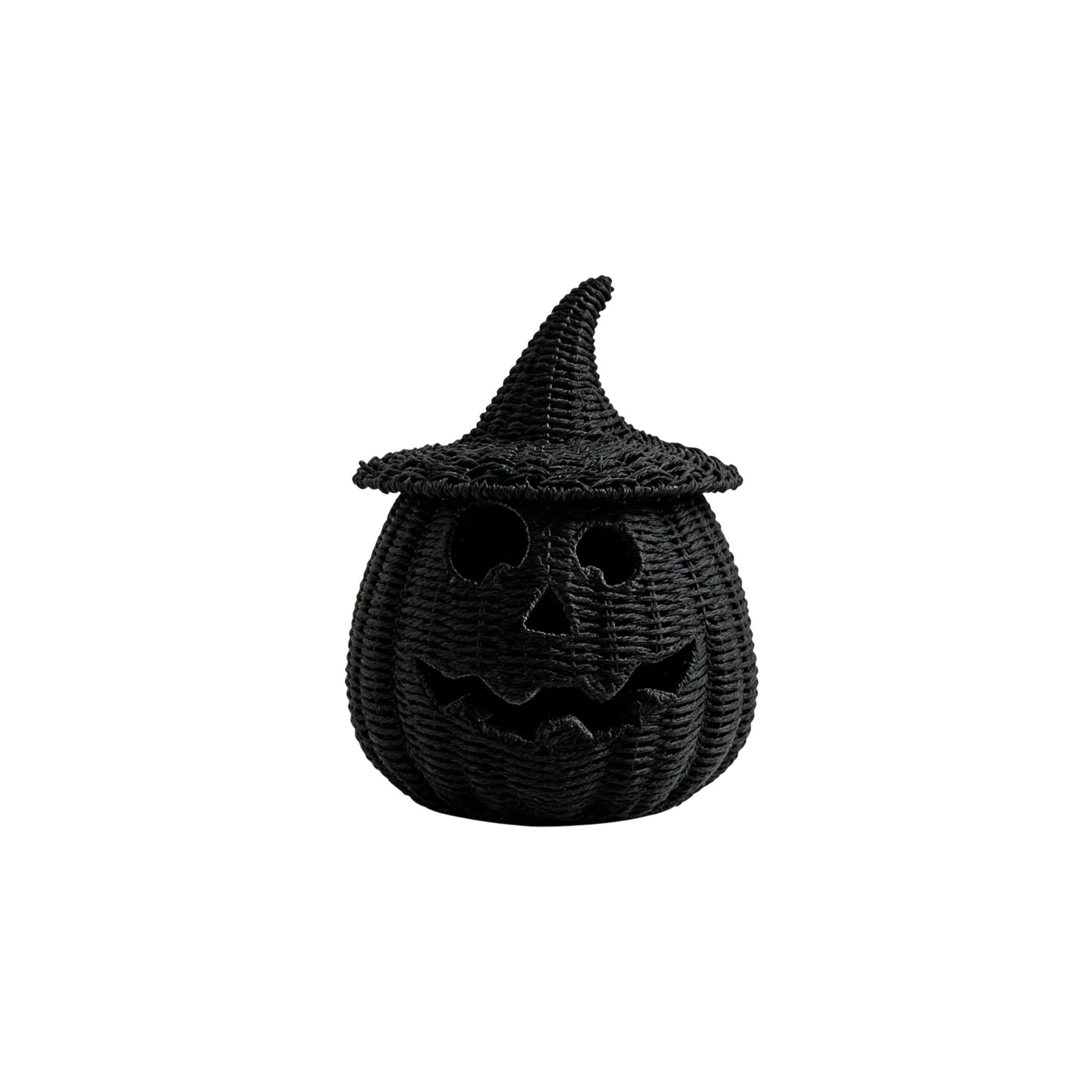 1PC Woven Black Pumpkin Jack-o'-Lantern Candle Holder, Halloween Tabletop Tealight Holder, Home & Party Decor Ornament, Tea Light Candle Holders