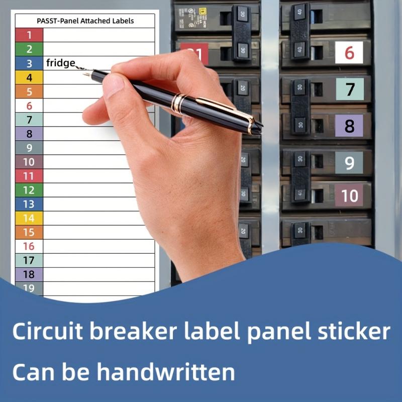 Circuit breaker label set, including handwritten electrical panel sticker for marking panel, suitable for distribution box, switch cabinet and electrical protective cover-compatible with single/three-phase system-easy-to-use label system.