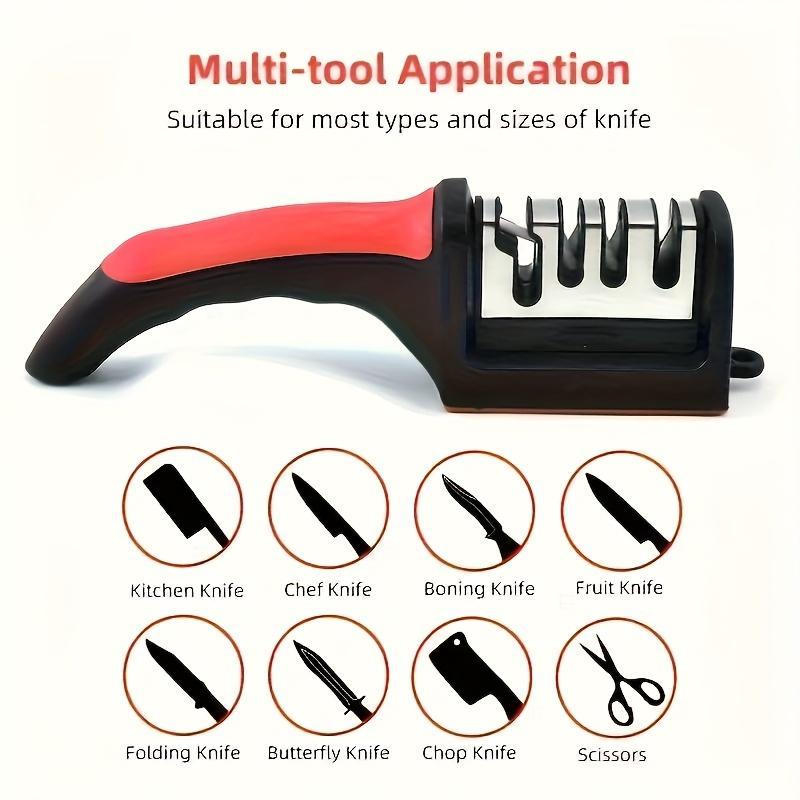 Compact 4-Stage Home Kitchen Knife Sharpener - Single Unit with Non-Slip Synthetic Base, Works for Ceramic, Steel Blades, Scissors, Repairs, Restores, Polishes Blades (No Magnets) for Kitchen Enthusiasts