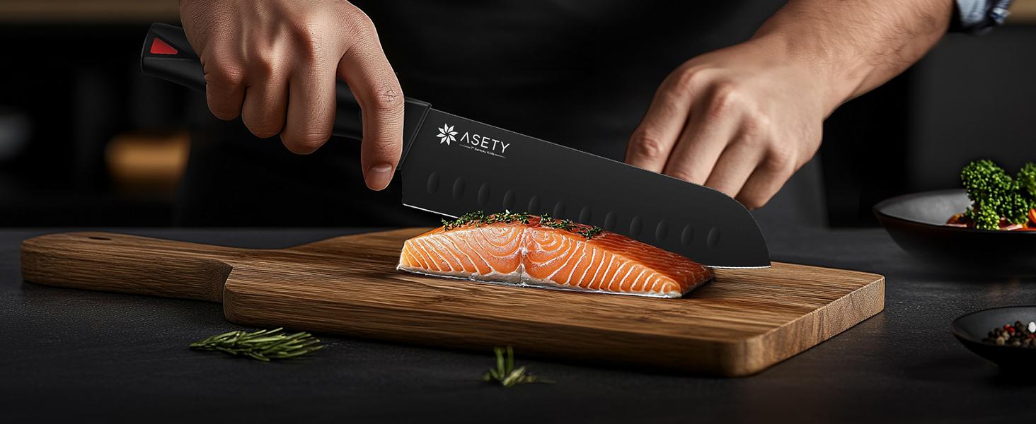 ASETY Knife Set with Block, 15 PCS Kitchen knife Set with Bulti-in Sharpener Block, High Carbon Stainless Steel Sharp Knives Block Set NSF Food Safe Dishwasher Safe Knife for professional kitchen knives Steak meat boning knives mystery box gifts for men