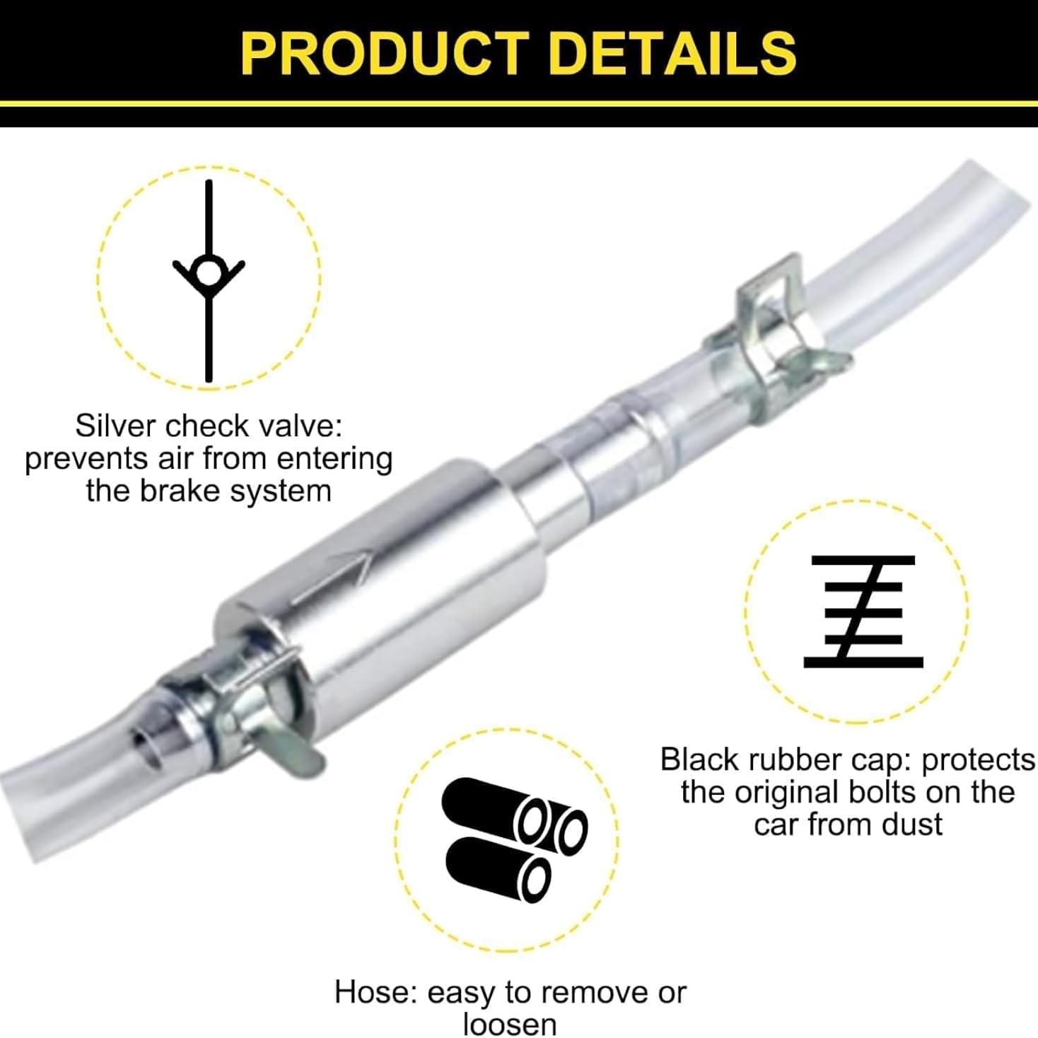 2 PCS Universal Brake Fluid Deflerator, Brake Bleed Hose, Brake System Bleeding Tools, Auto Motorcycle Clutch One-Way Check Valve Tube Deflation Tool Kit Hose with Metal Clamp