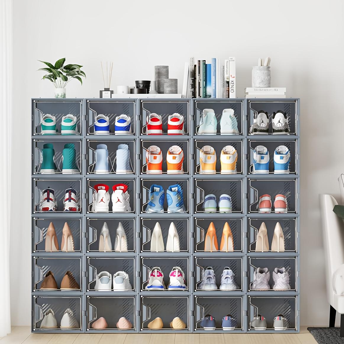 24-Pack Transparent Plastic Shoe Boxes with Lids, Foldable and Stackable Shoe Storage Bins Organiser - Waterproof, Space-Saving Shoe Storage for All Shoes, Multilayer Sneaker Display Racks - Suitable for Entryways, Bedrooms, Homes, and Dorms