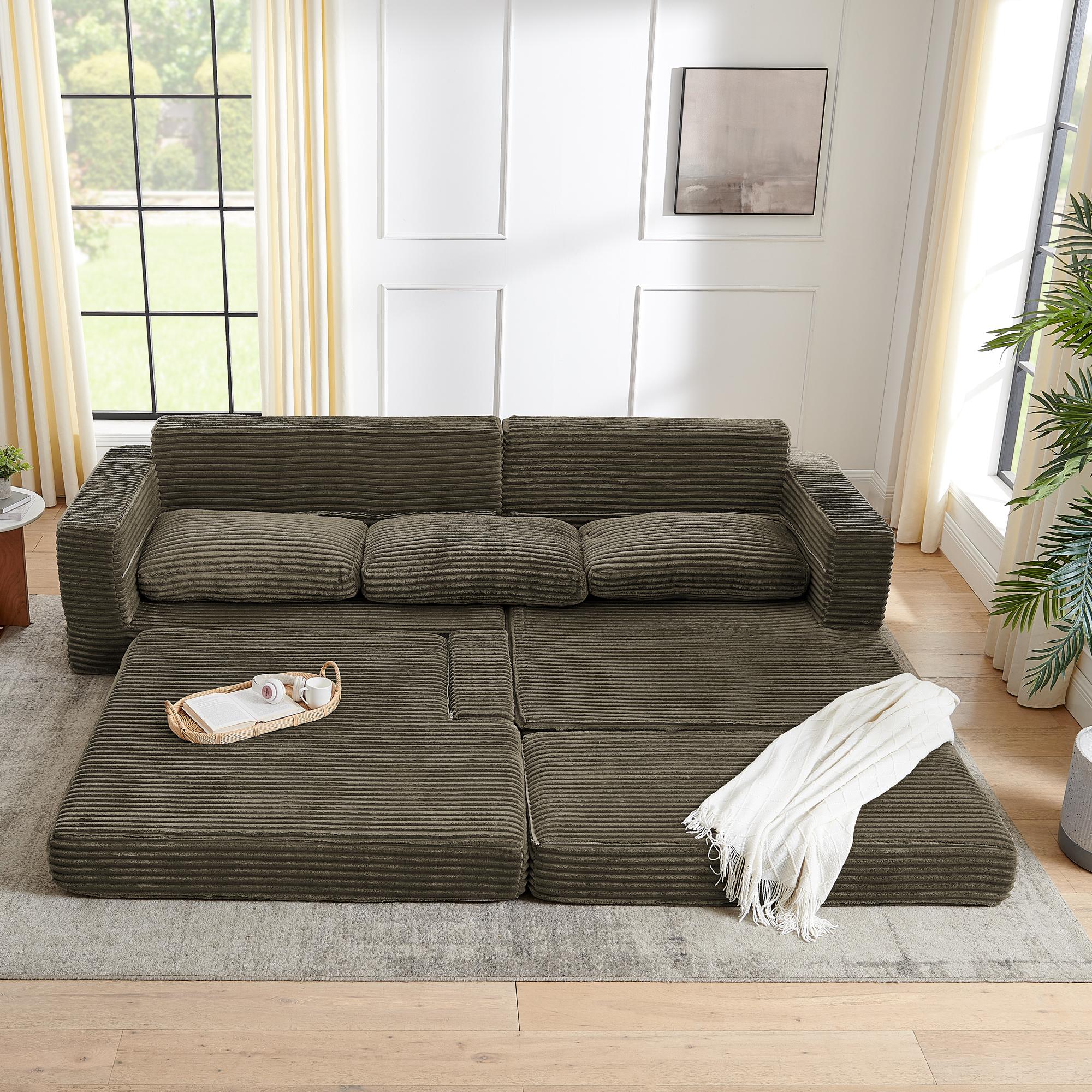 [2 packing delivery] Niccae Left Seat L-Shaped Sectional Sofa, Compressed Corduroy, Modern Minimalist Design,Converts to Bed,Space-Saving&Comfortable,(Ships in 2 Packages)