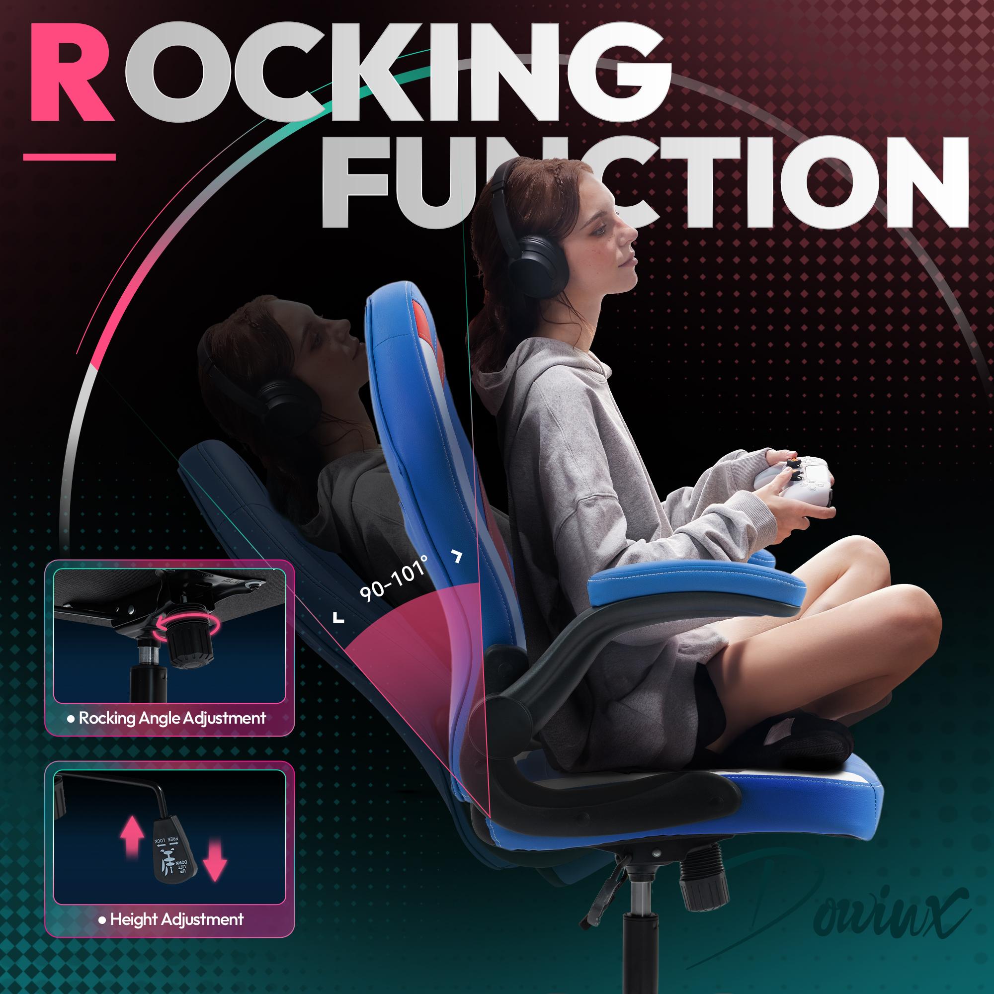 Dowinx Gaming Chair -  Ergonomic gaming chair with breathable PU leather and pocket spring cushion – featuring lumbar support and 360° swivel adjustability, delivering ultimate comfort for intense gaming sessions, available in multiple colors