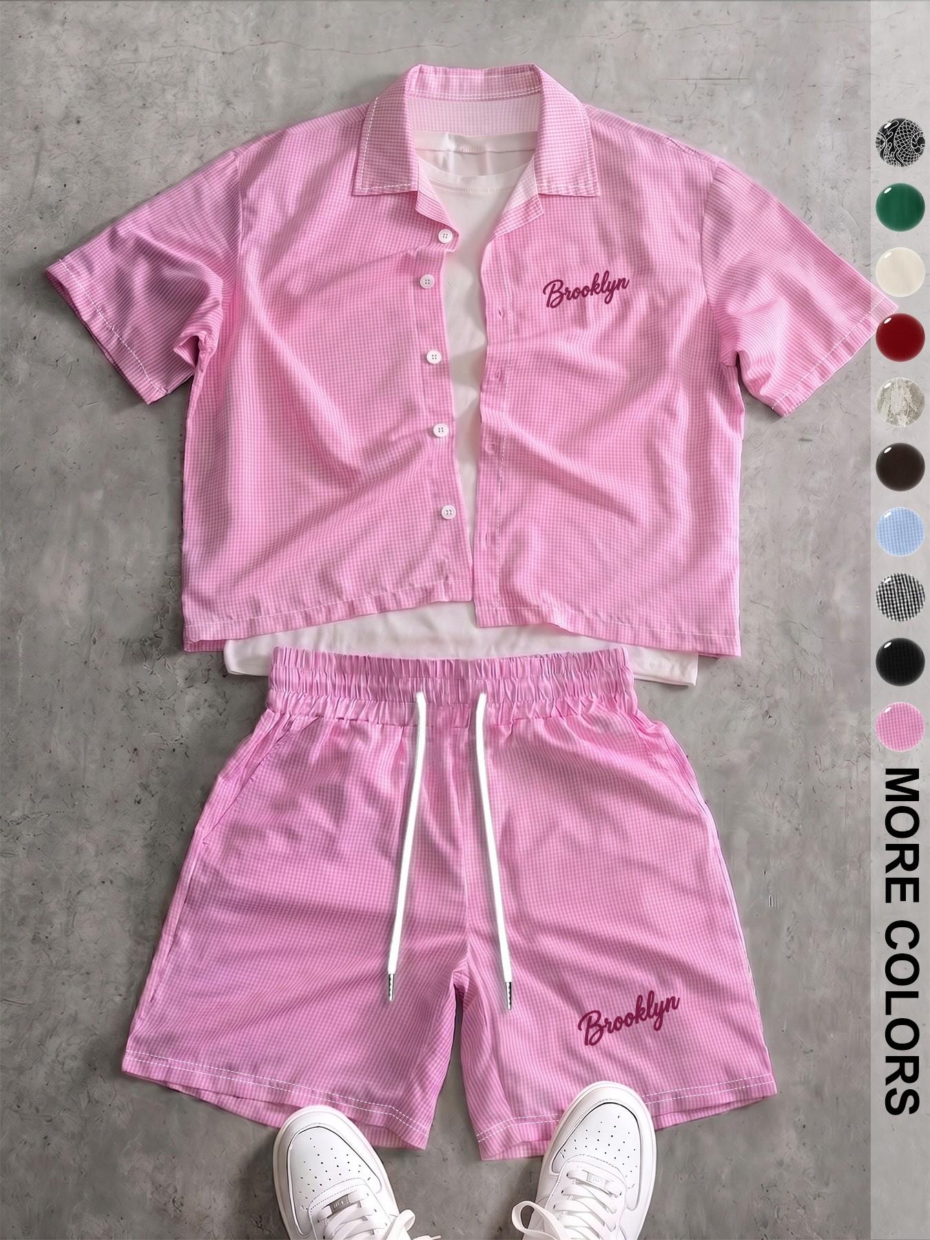 Men's Plaid Print Shirt & Drawstring Waist Shorts Set, Casual Comfortable Slim-Fit Top & Shorts for Daily Wear, Trendy Summer Wear, Clothes