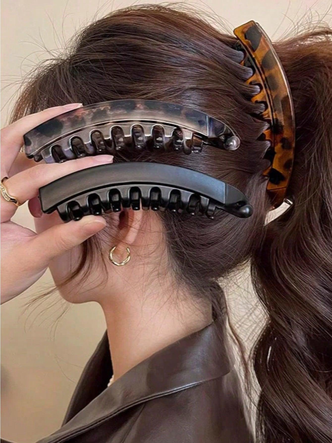 3pcs Non-Slip Large Banana Clips, Strong Hair Grip for Ponytails and Updos, Thickening Hair Volume, Leopard Print