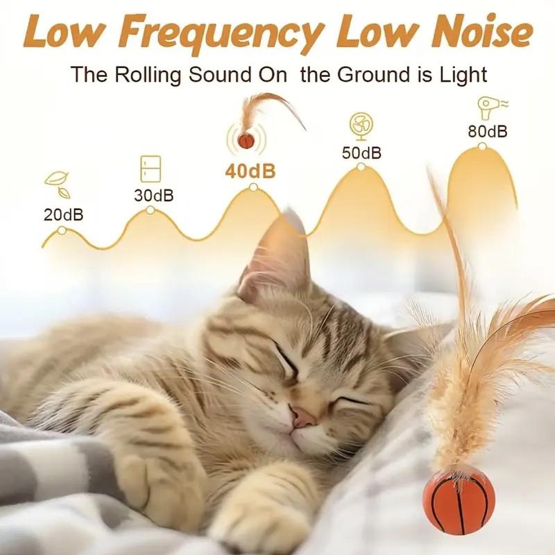 Interactive Cat Toys Set, New Elastic Ball with Feather Tail, Soccer Basketball Baseball Shapes, Indoor Chase Game, Essential Cat Toy