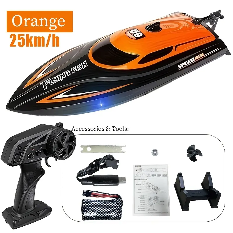 SUPERMELER Top Speed of 30Km/ H, Small High-Speed Remote-Controlled Speedboat Comes with LED Night Navigation Lights, 2.4G Remote Control, Anti Capsizing, Circulating Cold Water Device, Christmas, Birthday Gif