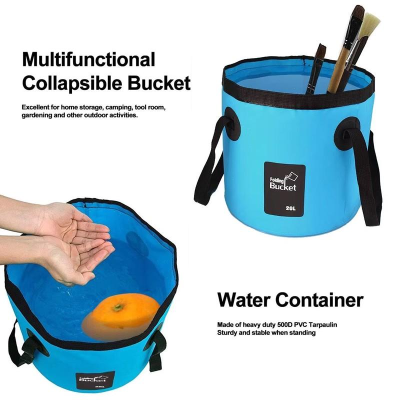 Outdoor Foldable Water Bucket, Camping Fishing Water Bucket, PVC Handle Folding Water Bucket, Multi-Purpose Portable Camp Water Bucket