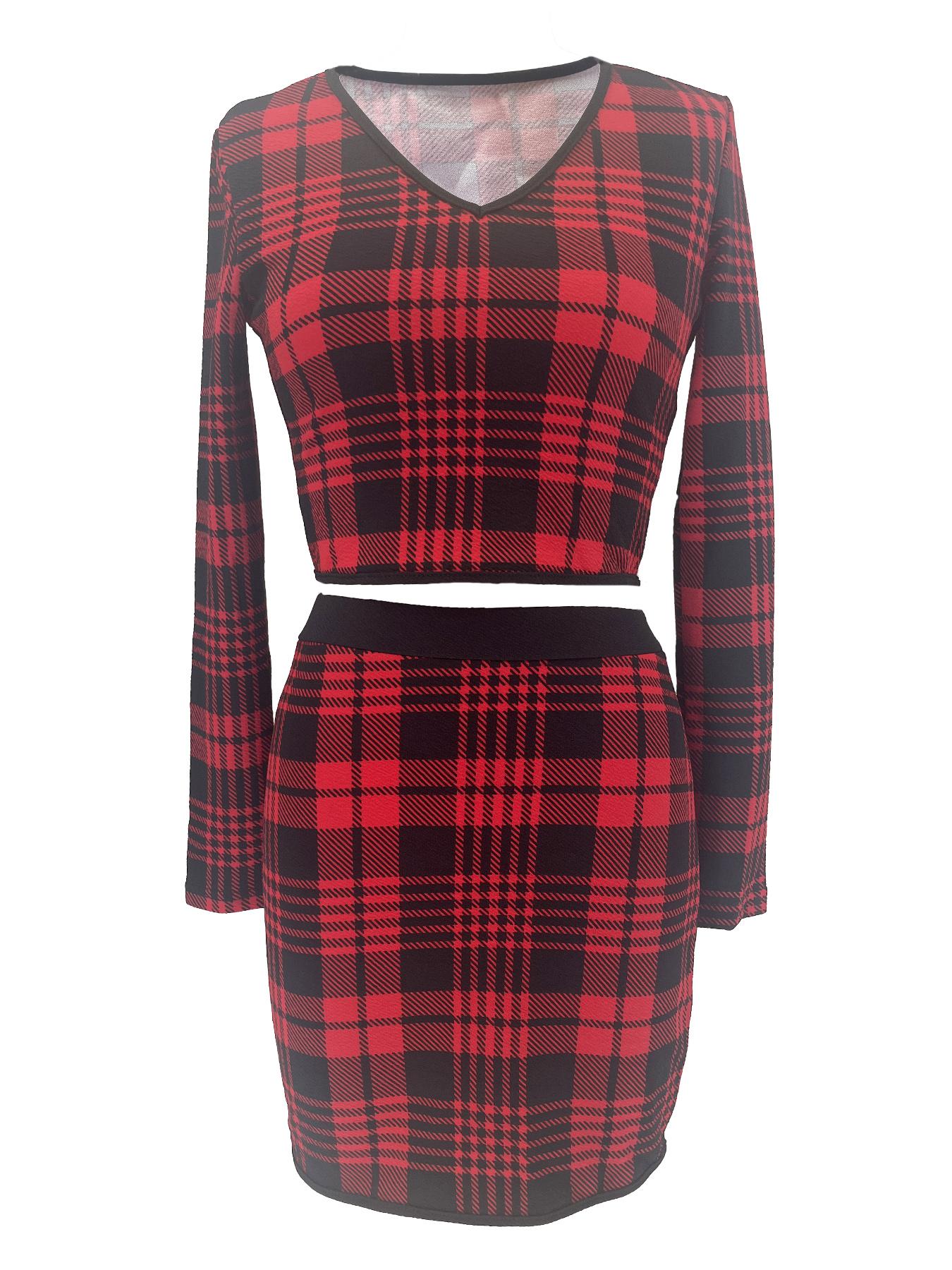 Women's Plaid Print Long Sleeve Top & Skirt Set, Casual Fashion for Spring Summer Daily Wear, Travel Nightclub Style, Womenswear
