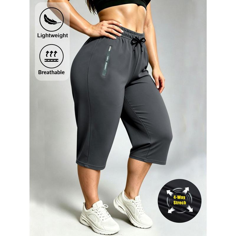 Women's Summer Quick-Drying Loose-Fit Nylon Blend Sports Joggers - High Elasticity, Reflective Stripe Print, Ankle Length - Suitable for Female Outdoor Sports, Gym Wear