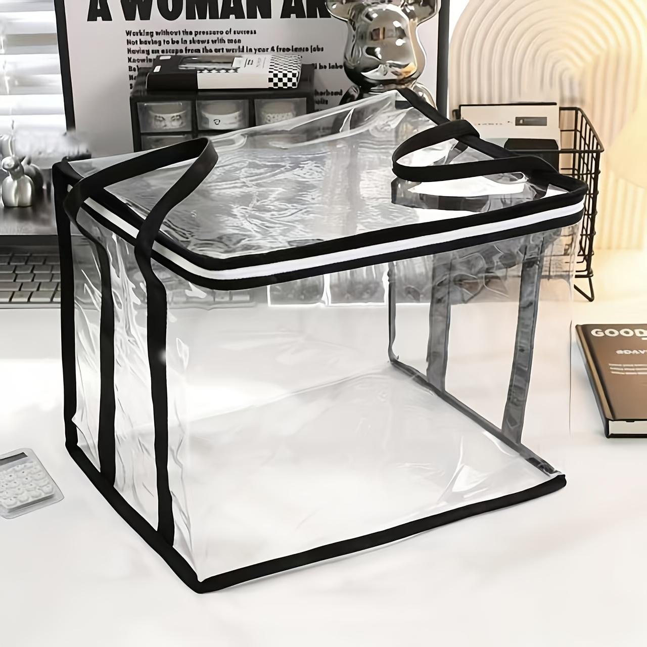 Transparent PVC Storage Bag – Large Capacity Handbag Organizer, Suitable for Clothes, Books, Dormitory Storage, Toys, Etc – Durable Black Decorative Multi-Functional Organizer with Handle