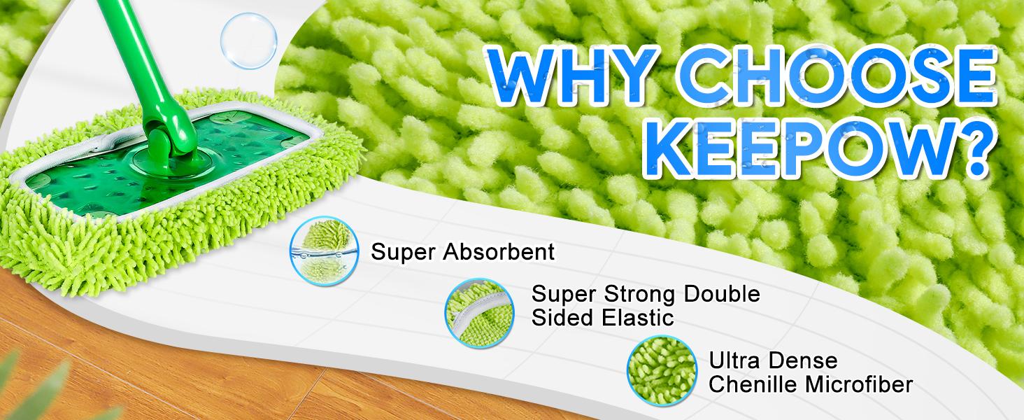 [FREE SHIPPING] KEEPOW Reusable Mop Pads with washing bag, for All 10 Inches Flat Mop (Mop is Not Included)