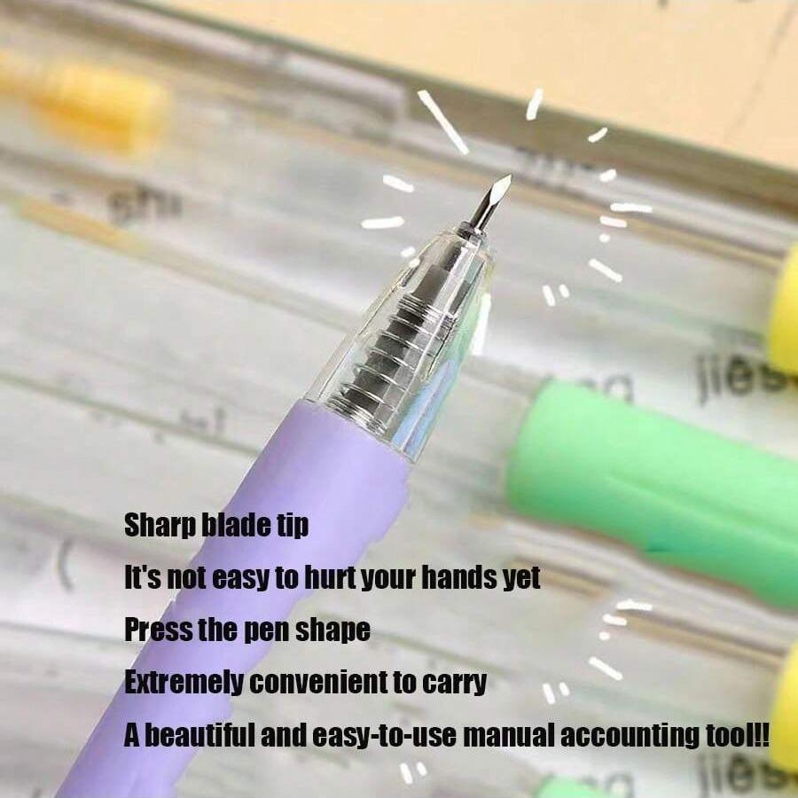 Creative Simple Morandi Push-Button Craft Knife, High-Aesthetic Student Hand Account Paper Cutter, Cartoon Engraving Pen, Writing Tool